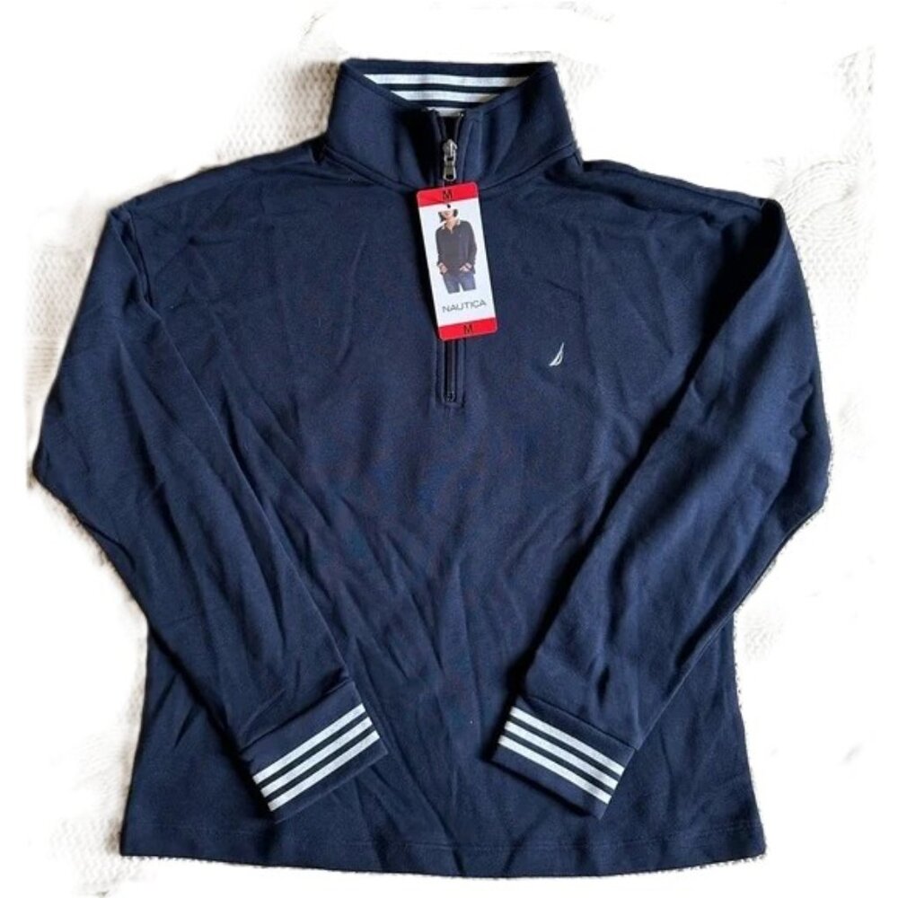 NEW NAUTICA Ladies' 1/4 Zip Pullover Sweatshirt Navy Size Medium
